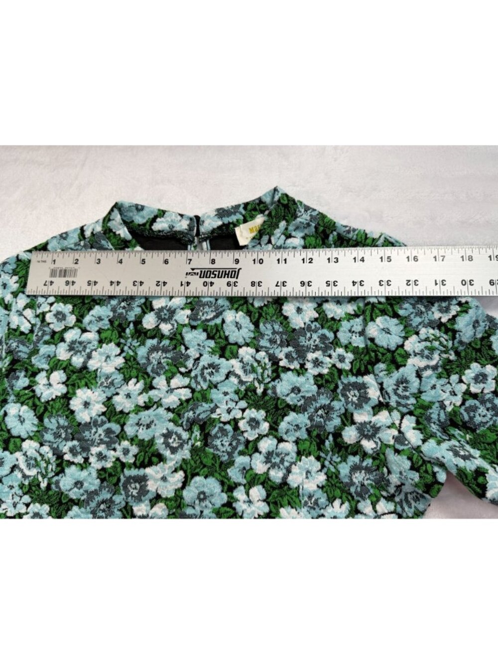Anthropologie Maeve Womens Short Sleeve Mock-Neck Jacquard Top Large Green Blue - Picture 7 of 9